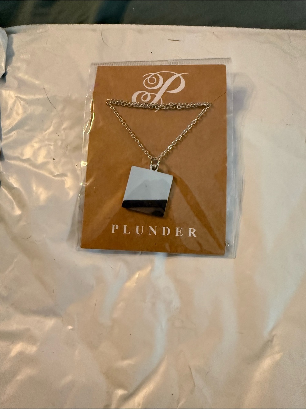 Plunder Silver Two-Tone Square Pendant Necklace